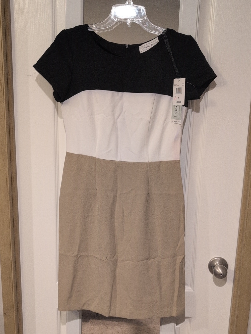 Colorblock Midi Dress - Black, White & Tan